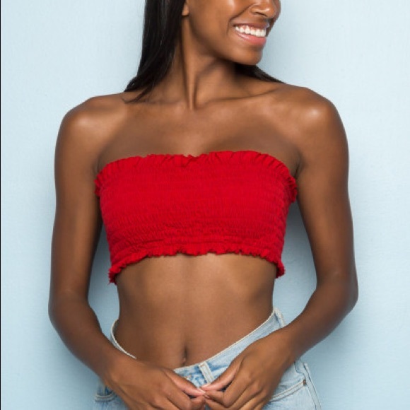 Red Smocked Tube Top - Picture 3 of 4